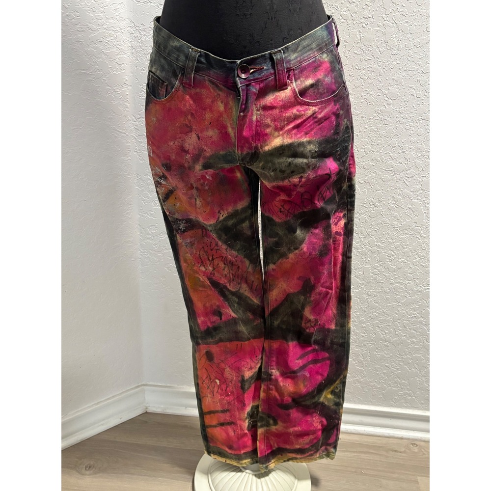 Converse One Star Greenwich Straight Graffiti CustomPaintedPink DenimJeans 32x30